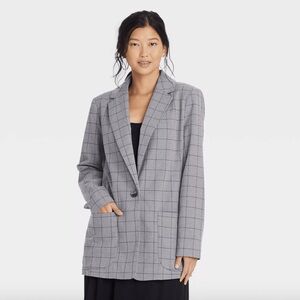 a new day Gray Windowpane Single-Button Blazer